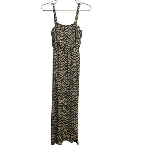 Soft Surroundings Green Animal Print Sleeveless Long Dress Zebra Pleated Chest - Picture 7 of 7